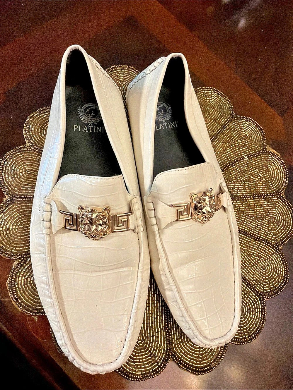 Platin Crocodile-Textured Loafers US 13